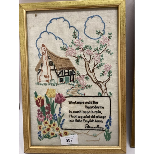 987 - TWO FRAMED NEEDLEWORKS BY PATIENCE STRONG