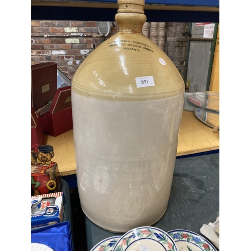 997 - A LARGE STONEWARE I.C.I. CHEMICALS FLAGON HEIGHT APPROX 60CM