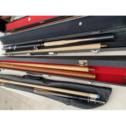 1750 - FOUR CASED SNOOKER CUES TO INCLUDE A RILEY AND A RAY REARDON ETC