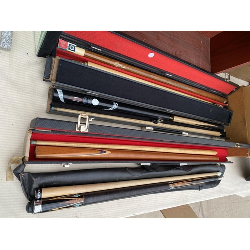 1750 - FOUR CASED SNOOKER CUES TO INCLUDE A RILEY AND A RAY REARDON ETC