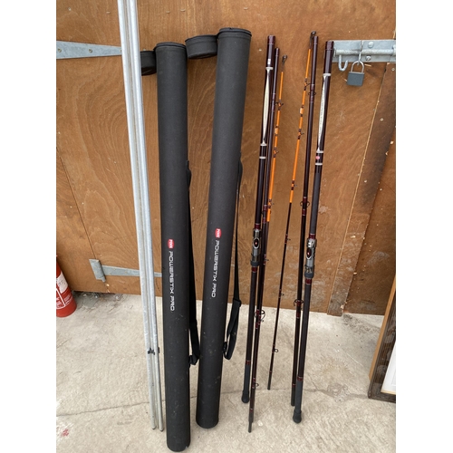 1760 - TWO 13FT PENN POWERSTIX PRO BEACHCASTING FISHING RODS IN CORDURA TUBES, AN ADVANTA ROD HOLDALL AND A... 