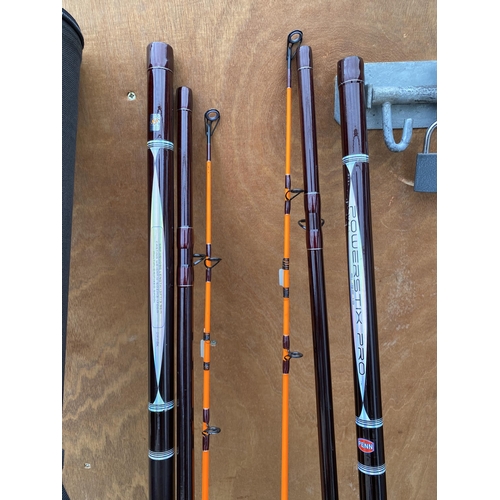 1760 - TWO 13FT PENN POWERSTIX PRO BEACHCASTING FISHING RODS IN CORDURA TUBES, AN ADVANTA ROD HOLDALL AND A... 