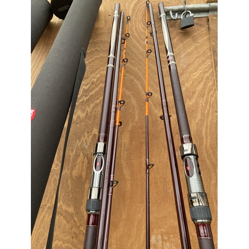 1760 - TWO 13FT PENN POWERSTIX PRO BEACHCASTING FISHING RODS IN CORDURA TUBES, AN ADVANTA ROD HOLDALL AND A... 