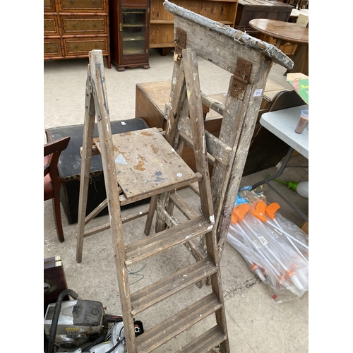 1913 - TWO VINTAGE WOODEN STEP LADDERS