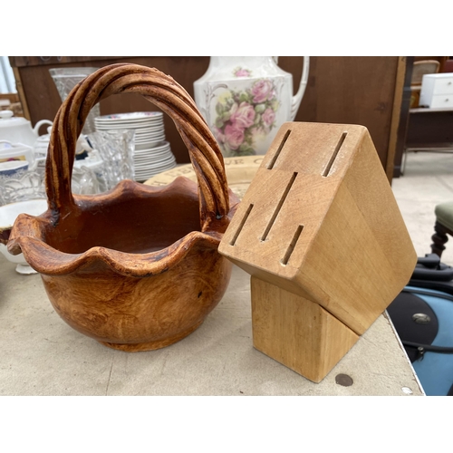 1948 - A LARGE CERAMIC WASH JUG, A STONEWARE BOWL AND A KNIFE BLOCK ETC