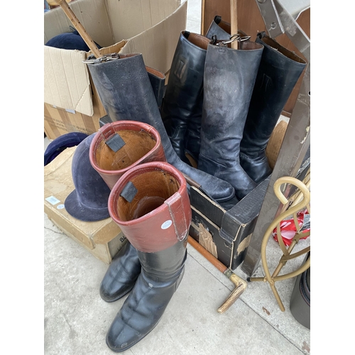 1951 - A LARGE ASSORTMENT OF VINTAGE HORSE RIDING BOOTS AND HATS