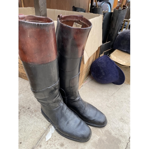 1951 - A LARGE ASSORTMENT OF VINTAGE HORSE RIDING BOOTS AND HATS