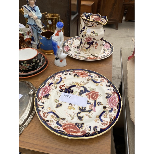 1952 - AN ASSORTMENT OF ITEMS TO INCLUDE LUSTRE JUGS, AN EPNS TRAY AND A GLASS DECANTOR ETC