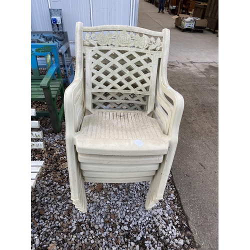 2005 - FIVE PLASTIC STACKING GARDEN CHAIRS