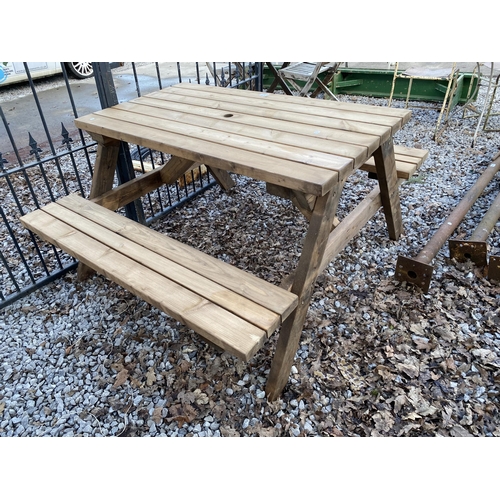 2027 - A WOODEN PICNIC BENCH AND TABLE