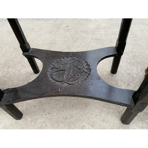 2807 - A VICTORIAN EBONISED OAK SIDE TABLE, THE TOP PROFUSELY CARVED WITH FLOWERS COMPLETE WITH SINGLE DRAW... 