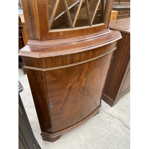 2810 - A MAHOGANY CORNER CUPBOARD WITH GLAZED UPPER PORTION