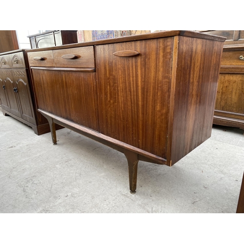 2812 - A RETRO TEAK JENTIQUE SIDEBOARD ENCLOSING TWO DRAWERS, ONE CUPBOARD AND DROP-DOWN COCKTAIL SECTION, ... 