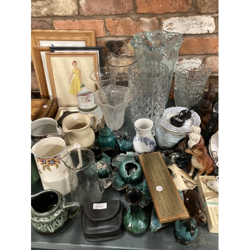 1116 - A VERY LARGE MIXED LOT TO INCLUDE CERAMIC JUGS, ROYAL DOULTON SPANIELS, PLATES, VASE, FIGURES, ETC P... 