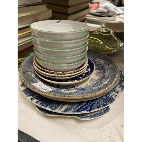 1119 - A MIXED LOT OF CERAMICS TO INCLUDE BLUE AND WHITE PLATES, ITALIAN RICHARD GINORI EXAMPLES ETC