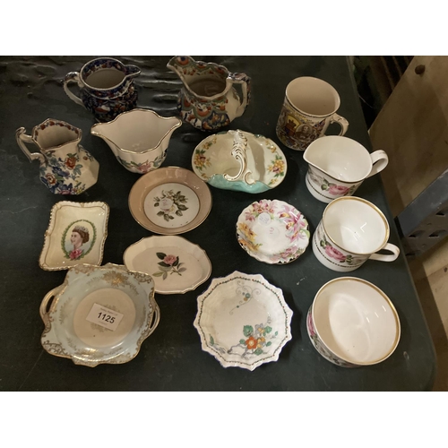 1125 - A QUANTITY OF CHINA JUGS AND PIN TRAYS TO INCLUDE BOOTHS, AYNSLEY, ROYAL DOULTON, ROYAL WORCESTER, E... 