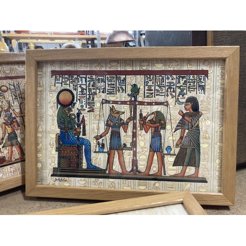 1134 - THREE FRAMED EGYPTIAN PRINTS ON PAPYRUS