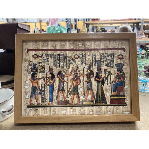 1134 - THREE FRAMED EGYPTIAN PRINTS ON PAPYRUS