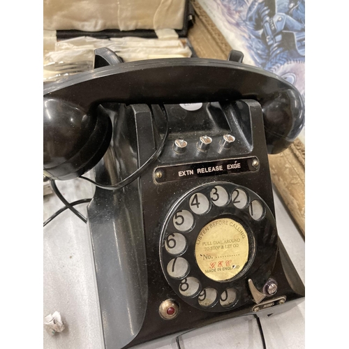 1139 - A VINTAGE TELEPHONE WITH EXTENSION BUTTONS PLUS A CASED VINTAGE KNIFE AND FORK SET