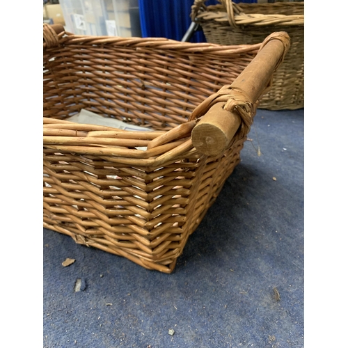 1142 - THREE LARGE WICKER BASKETS