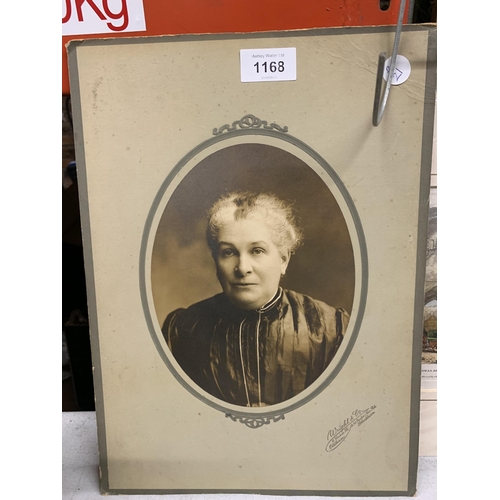 1168 - TWO VINTAGE PHOTOGRAPHS OF AN ELDERLY LADY PLUS A PRINT OF BUILDWAS ABBEY, SHROPSHIRE