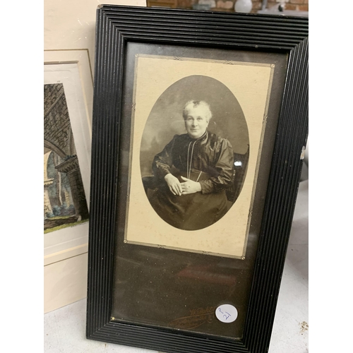 1168 - TWO VINTAGE PHOTOGRAPHS OF AN ELDERLY LADY PLUS A PRINT OF BUILDWAS ABBEY, SHROPSHIRE