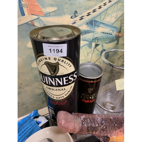 1194 - A QUANTITY OF BREWERY RELATED ITEMS TO INCLUDE GUINNESS EPHEMERA, A CERAMIC BESWICK SHERRY BARREL, C... 