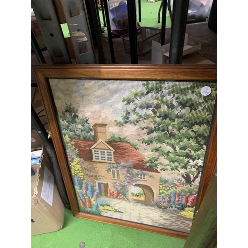 1209 - A FRAMED TAPESTRY WORKED BY ELIZABETH CHEETHAM IN 1832, A TAPESTRY FROM 1952 AND A WOOLWORK PICTURE