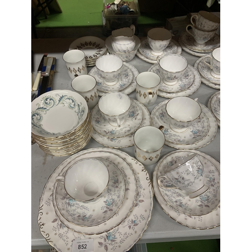 852 - A LARGE QUANTITY OF TEA WARE TO INCLUDE TUSCAN TRIOS, SUGAR AND MILK, ROYAL STANDARD AND WINDSOR