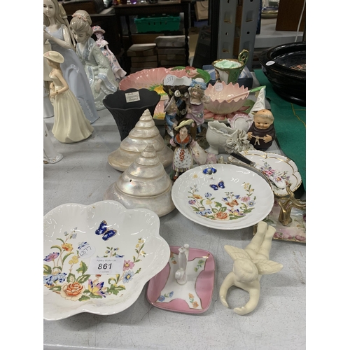 861 - A LARGE QUANTITY OF COLLECTABLE CERAMICS TO INCLUDE AYNSLEY, CARLTONWARE, WEDGEWOOD, ROYAL CROWN DER... 