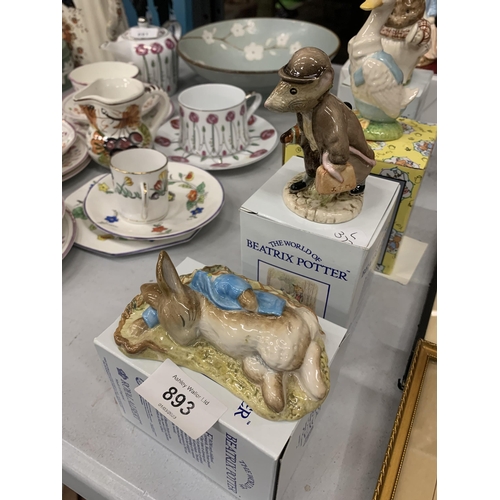 893 - FIVE BOXED ROYAL ALBERT BEATRIX POTTER TO INCLUDE JOHNNY TOWNMOUSE WITH A BAG, PETER AND THE GOOSEBE... 