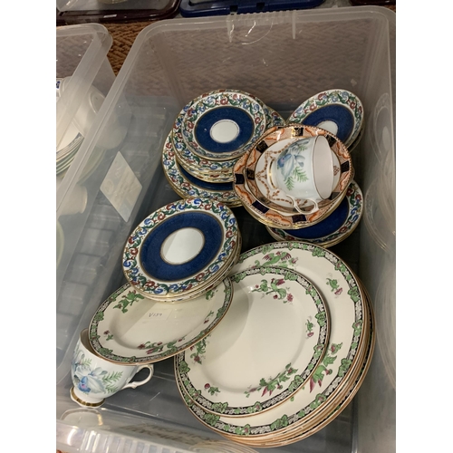 764 - TWO BOXES TO INCLUDE WEDGWOOD 'COVENT GARDEN' TEASET AND COLCLOUGH MIXED TEASET