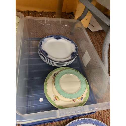 777 - TWO BOXES OF ASSORTED DINNERWARE TO INCLUDE CROWN STAFFORDSHIRE, BURLEIGHWARE, ETC