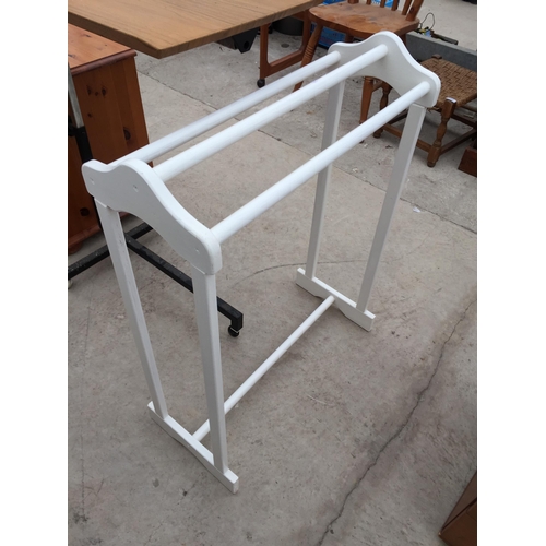 2838 - A MODERN FOLD-OVER BED TABLE AND PAINTED THREE BAR TOWEL RAIL