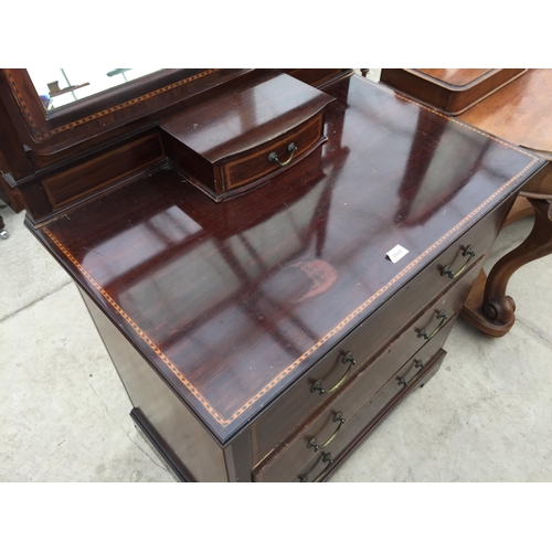 2840 - AN EDWARDIAN MAHOGANY AND INLAID DRESSING CHEST WITH THREE DRAWERS, ON BRACKET FEET, 33