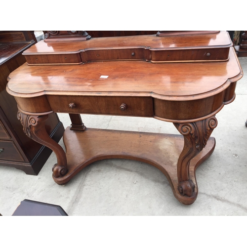 2841 - A VICTORIAN MAHOGANY DRESSING TABLE WITH FRONT CABRIOLE LEGS, 48