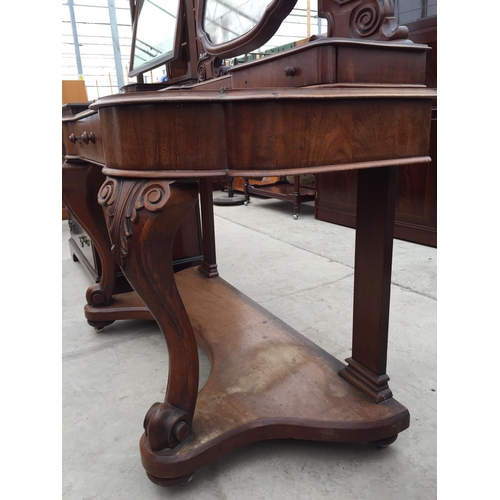 2841 - A VICTORIAN MAHOGANY DRESSING TABLE WITH FRONT CABRIOLE LEGS, 48