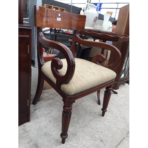 2855 - A 19TH CENTURY SCROLL ARM ELBOW CHAIR