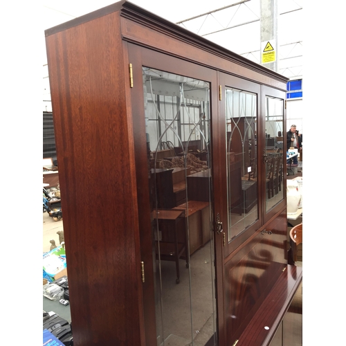 2856 - A BRIDGECRAFT MAHOGANY AND INLAID BOOKCASE/COCKTAIL CABINET, 56