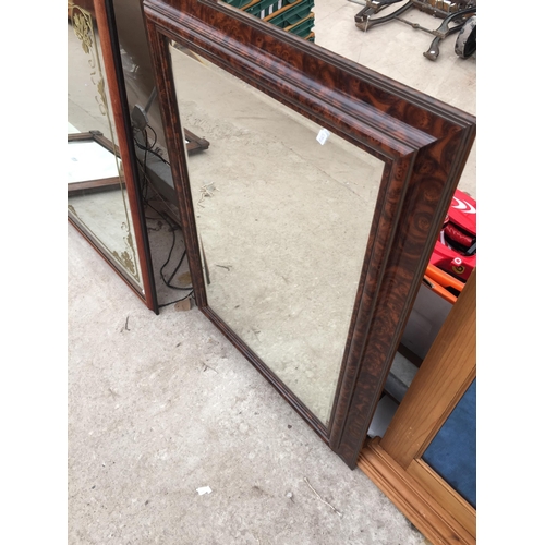 2864 - A PINE FRAMED WALL MIRROR AND THREE OTHER MIRRORS