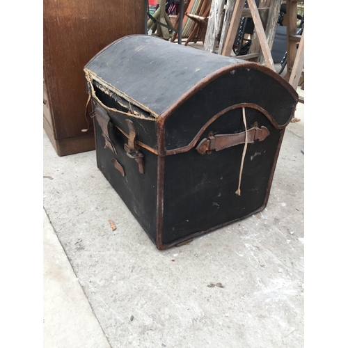 2876 - A MAHOGANY VICTORIAN DINING CHAIR AND DOMED TOP TRUNK