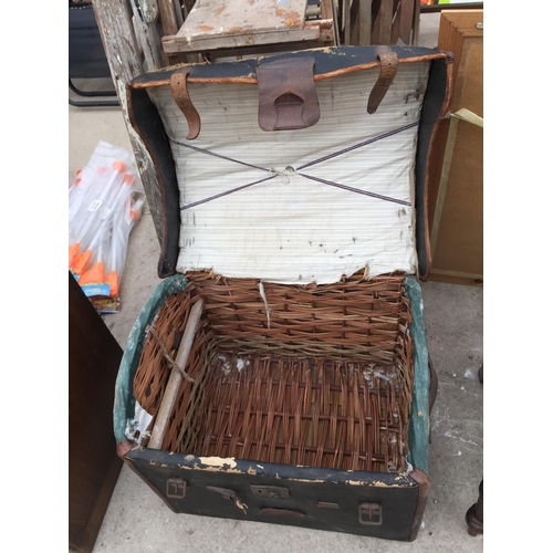 2876 - A MAHOGANY VICTORIAN DINING CHAIR AND DOMED TOP TRUNK