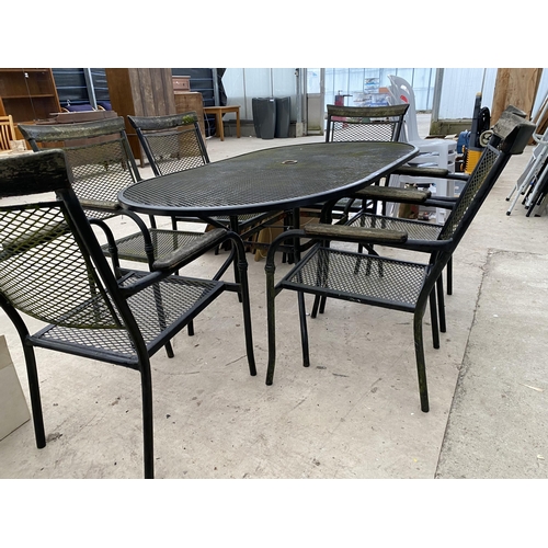 2117 - A METAL PATIO FURNITURE SET COMPRISING OF AN OVAL TABLE AND SIX CARVER CHAIRS