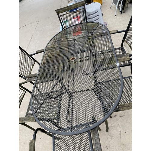 2117 - A METAL PATIO FURNITURE SET COMPRISING OF AN OVAL TABLE AND SIX CARVER CHAIRS