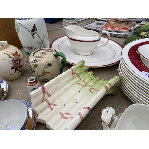 2127 - AN ASSORTMENT OF CERAMICS TO INCLUDE PLATES AND CUPS AND SAUCERS ETC