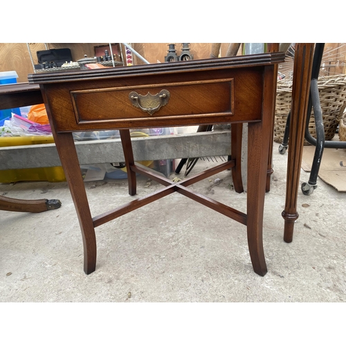 2872 - A MAHOGANY AND INLAID LAMP TABLE WITH SINGLE DRAWER