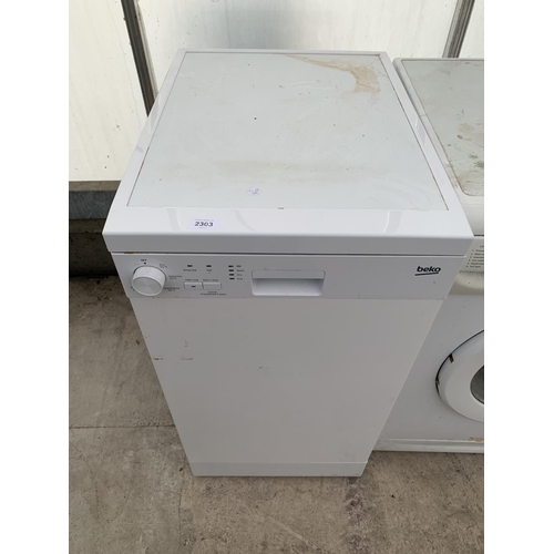 2303 - A WHITE BEKO SLIMLINE DISHWASHER