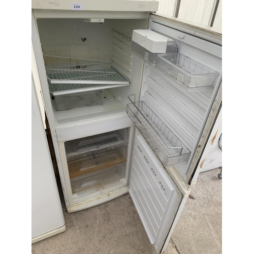 2308 - A WHITE PROLINR UPRIGHT FRIDGE FREEZER