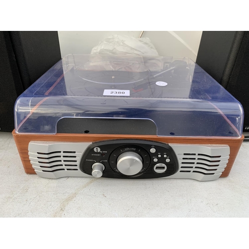 2380 - A '1 BY ONE' RECORD PLAYER WITH TWO EDIFIER SPEAKERS