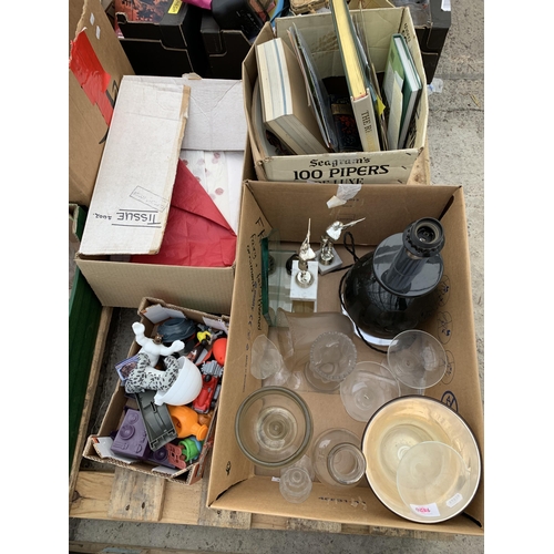 2268 - AN ASSORTMENT OF HOUSEHOLD CLEARANCE ITEMS TO INCLUDE GLASS WARE AND TOYS ETC